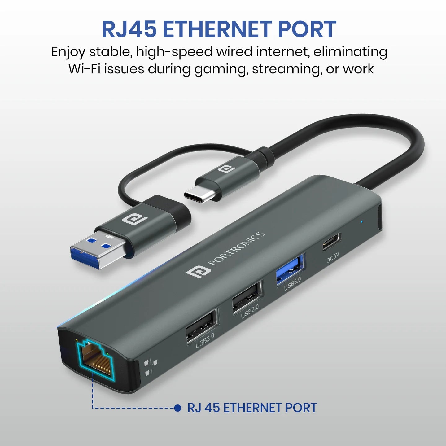 MPort Edge Type-C Charging Support | USB 3.0,2.0 | RJ45 Ethernet | Dual USB Plugs
