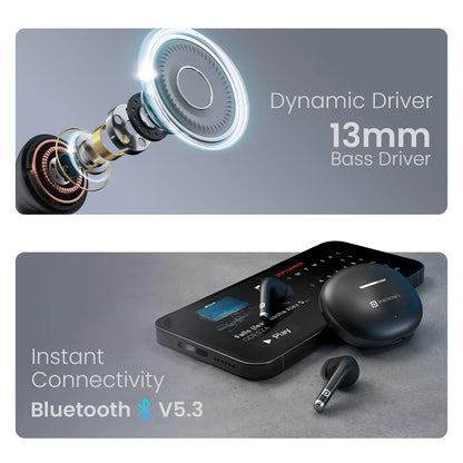 Harmonics Twins S19 Unique Earbuds Design | Game/Music Mode | Touch Control | Type C Fast Charging