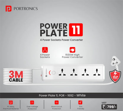 Power Plate 11 - 1500 Watts | 3 m Long Cord | 4 Universal Sockets