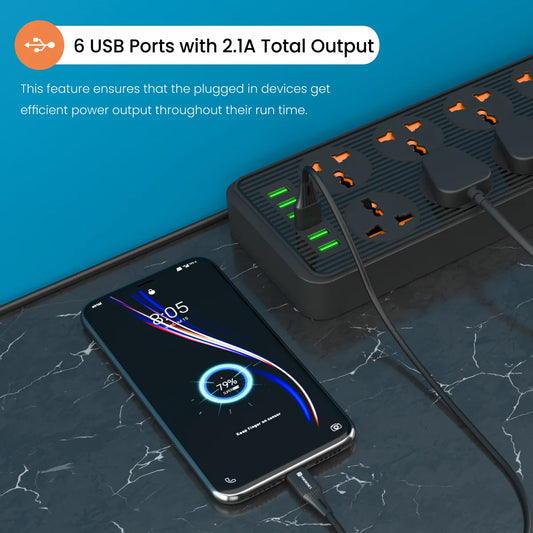 Power Plate 7 (POR 1473) 6 USB Ports | 2500 Watts | 8 Universal Sockets | 3m Long Cord