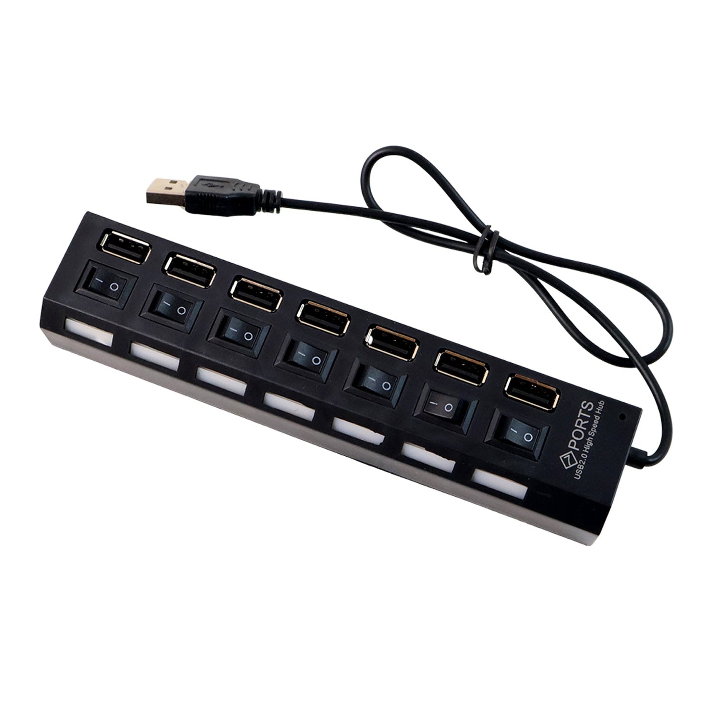 USB Splitter Multi Port USB 2.0 Hub, 7 Port with Independent On/Off Switch and LED Indicators USB A Port Data Hub, Suitable for PC Computer Keyboard Laptop Mobile HDD, Flash Drive  Etc