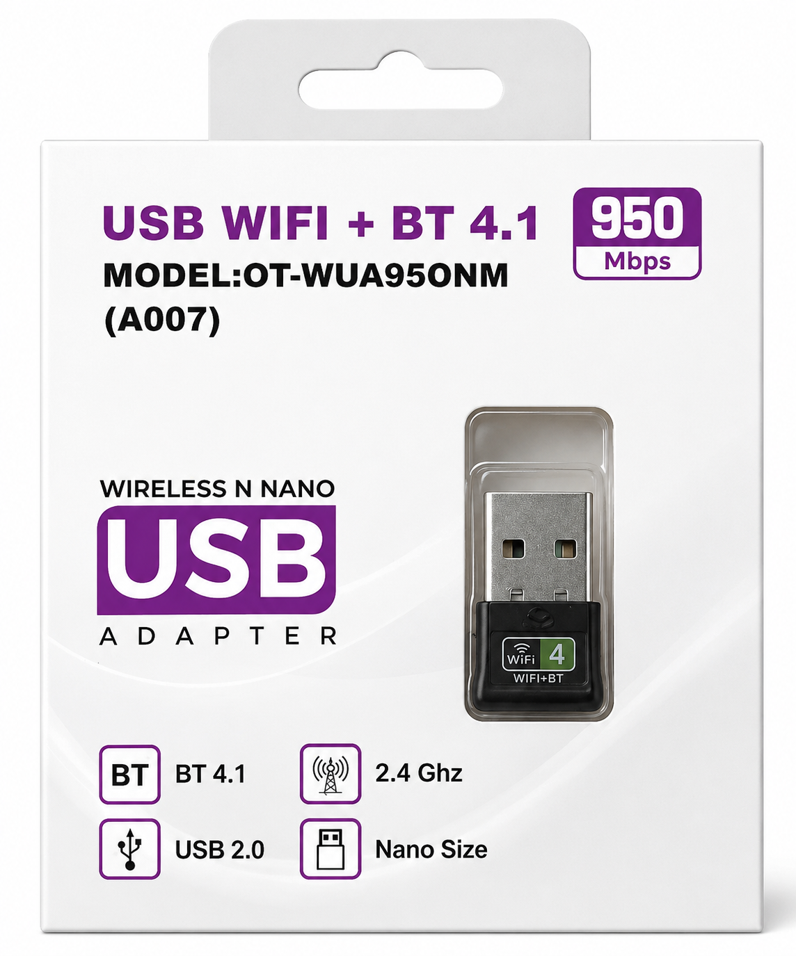 USB WIFI + BT 4.1 | Model : OT-WUA95ONM (A007) | 950 Mbps