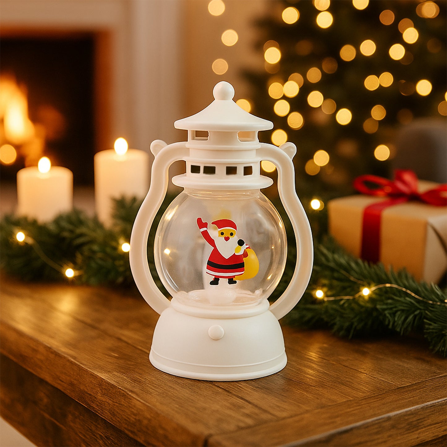 Mini Led Decorative Lantern With Santa Figurine (1 Pc)