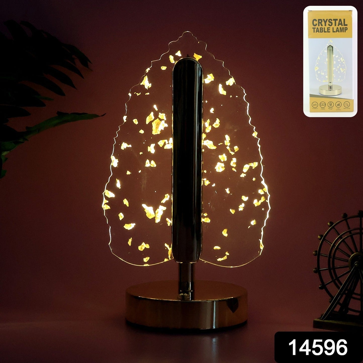 Premium Golden Crystal Leaf-Shaped LED Table Lamp (1 Pc)