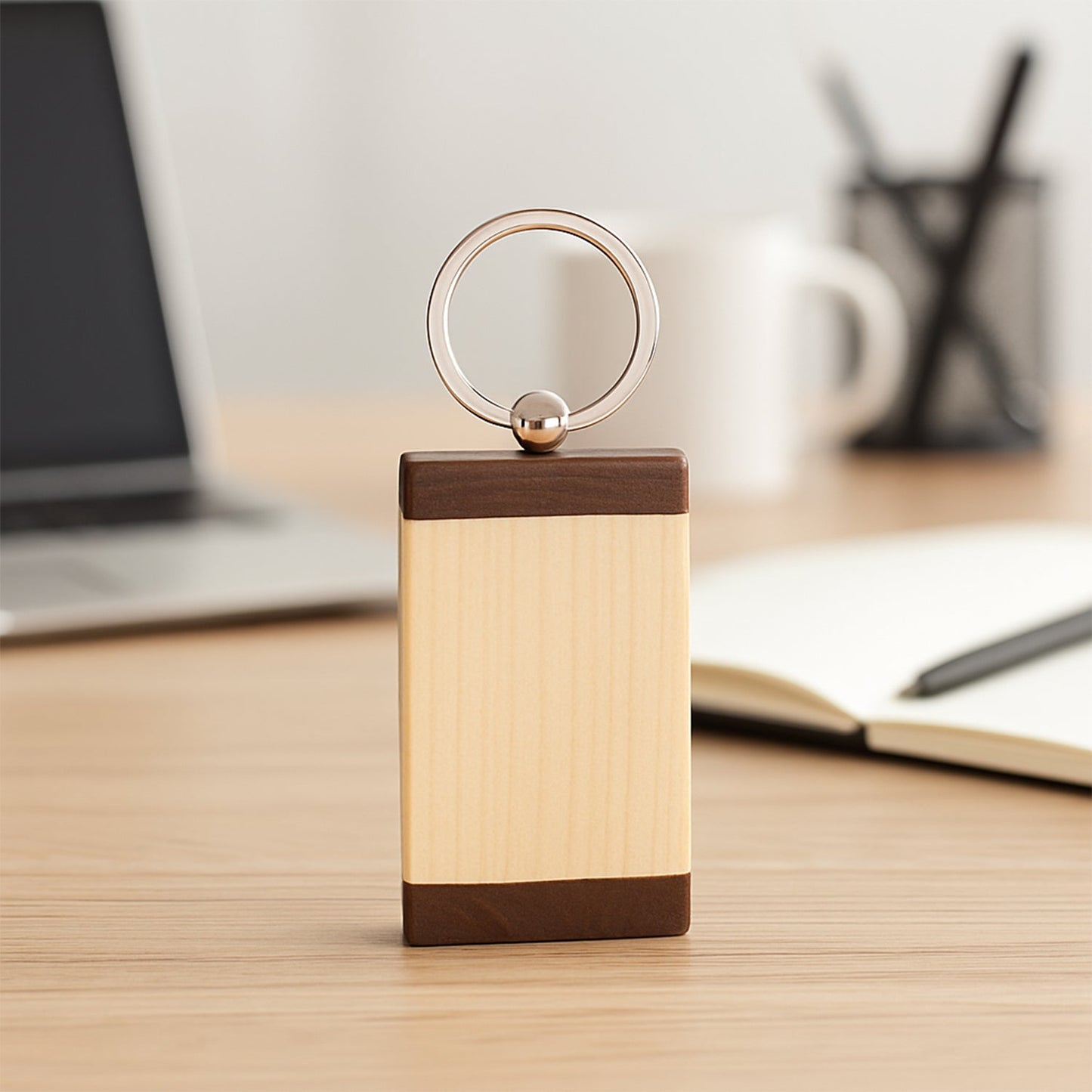 Premium Wooden Keychain with Dual Tone Finish (1 Pc)