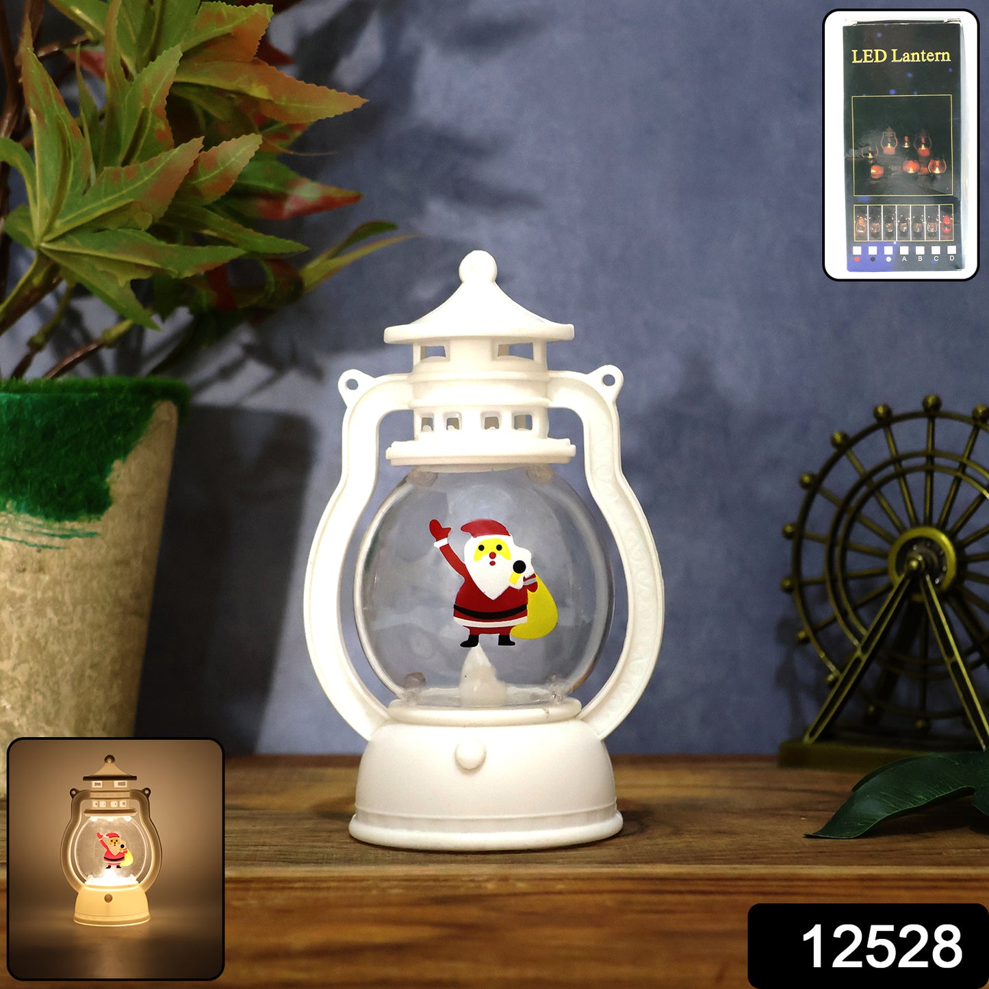 Mini Led Decorative Lantern With Santa Figurine (1 Pc)