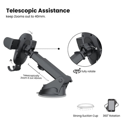 Clamp M2 | Adjustable Height | 360° Rotation | Suction Cup Mount | Portronics