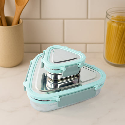 Ganesh Trinity 2-piece Stainless Steel Triangle Lunch Box Set